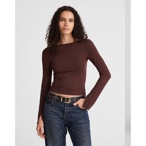 Madewell NWT Long Sleeve Scoop Back Tee Brown Size Medium Chocolate Raisin